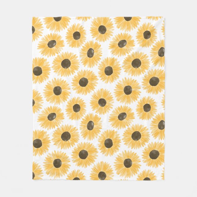 Watercolor Sunflower Pattern Fleece Blanket (Front)
