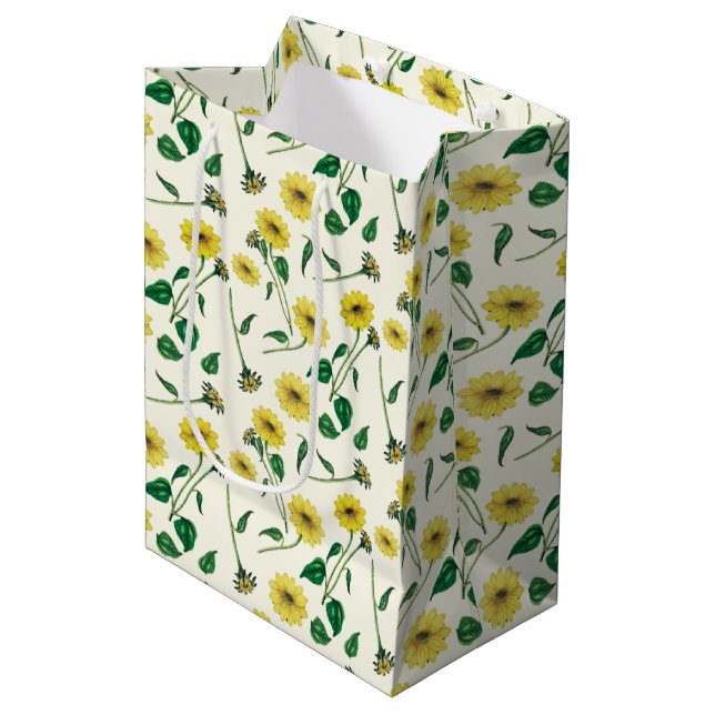 Watercolor Sunflower Pattern Gift Bag (Front Angled)