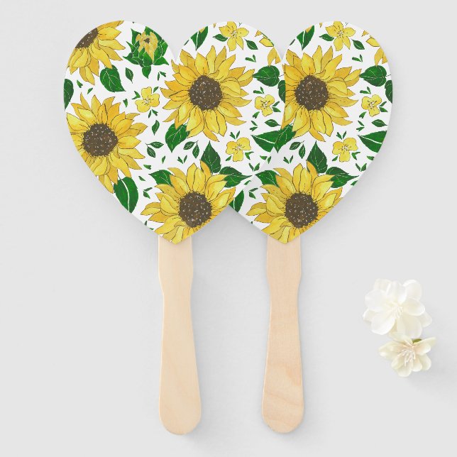 Watercolor Sunflower Pattern  Hand Fan (Front and Back)