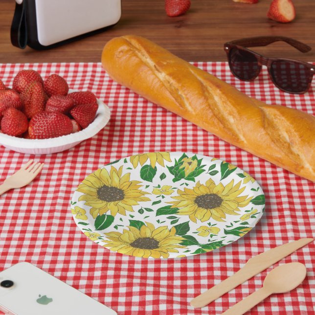 Watercolor Sunflower Pattern  Paper Plate (Picnic)