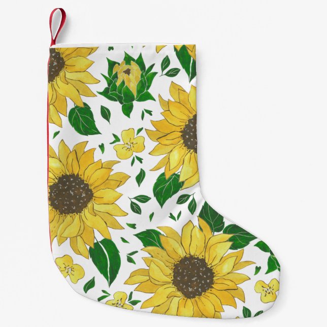 Watercolor Sunflower Pattern  Small Christmas Stocking (Front)