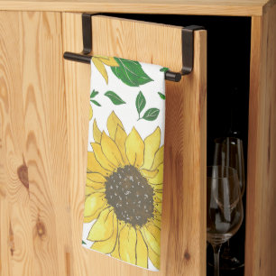Watercolor Sunflower Pattern  Tea Towel