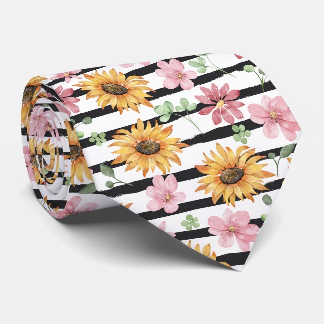 Watercolor Sunflower Pattern  Tie (Rolled)