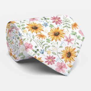 Watercolor Sunflower Pattern Tie