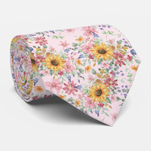 Watercolor Sunflower Pattern Tie