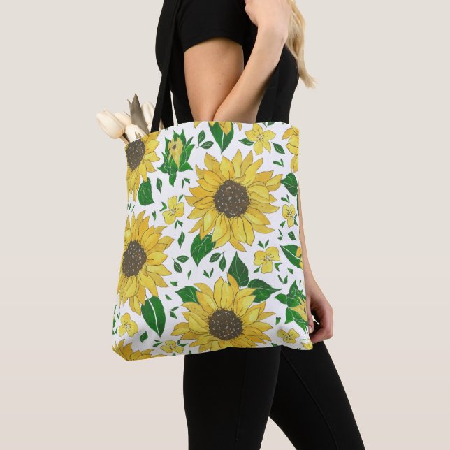 Watercolor Sunflower Pattern  Tote Bag (Close Up)