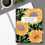 Watercolor Sunflower Personalised 2023   Planner<br><div class="desc">This unique Planner is decorated with yellow watercolor sunflowers and green leaves on a black background. 
Easily customisable with your name and year.
Because we create our artwork you won't find this exact image from other designers.
Original Watercolor © Michele Davies.</div>