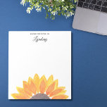 Watercolor Sunflower Personalised  Notepad<br><div class="desc">This beautiful sunflower notepad features a hand-painted yellow watercolor sunflower. Easily change the font style and colour to personalise just for you.
Original Watercolor © Michele Davies.</div>