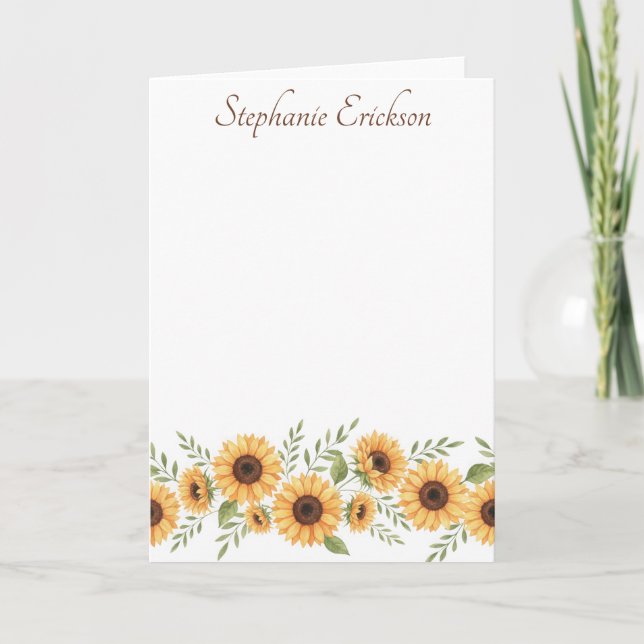 Watercolor Sunflower Personalized Stationery Note Card (Front)
