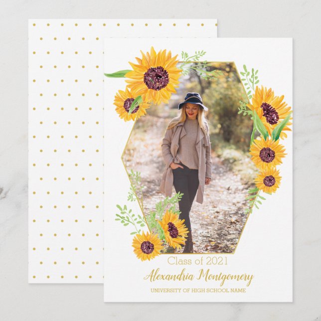 Watercolor Sunflower Photo Graduation Announcement (Front/Back)