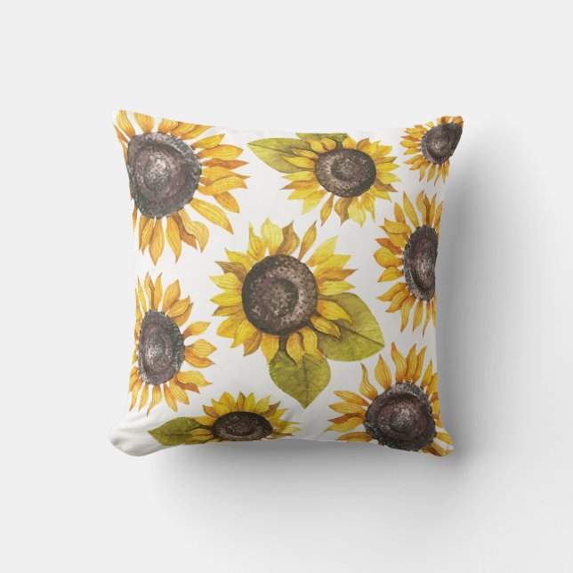 Watercolor Sunflower Pillow (Front)