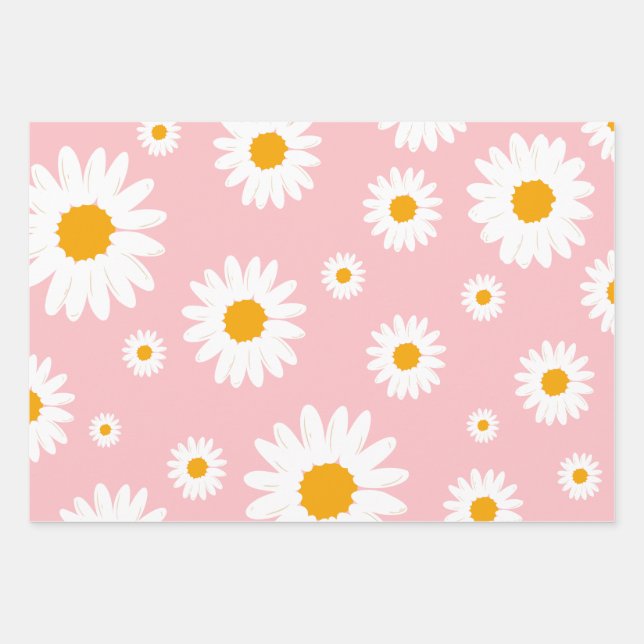 Watercolor Sunflower Pink Peach Yellow Pattern  Wrapping Paper Sheet (Front)