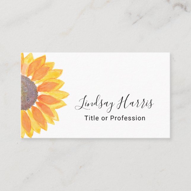 Watercolor Sunflower Professional Business Card (Front)