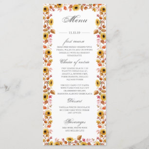 Watercolor sunflower pumpkins autumn menu card