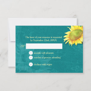 Watercolor Sunflower Rustic Blue Jade Wedding RSVP