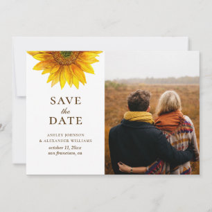 Watercolor sunflower. Rustic floral botanical Save The Date