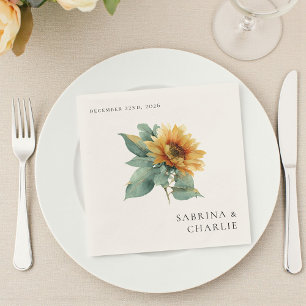 Watercolor Sunflower Rustic Floral Wedding Napkin