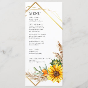 Watercolor Sunflower Rustic Wedding Menu