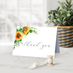 Watercolor Sunflower Rustic Wedding Thank You Card
