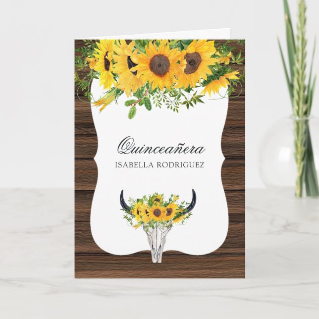 Watercolor Sunflower Rustic Western Quinceañera Invitation (Front)