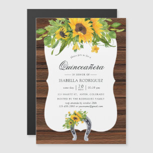 Watercolor Sunflower Rustic Western Quinceañera Magnetic Invitation