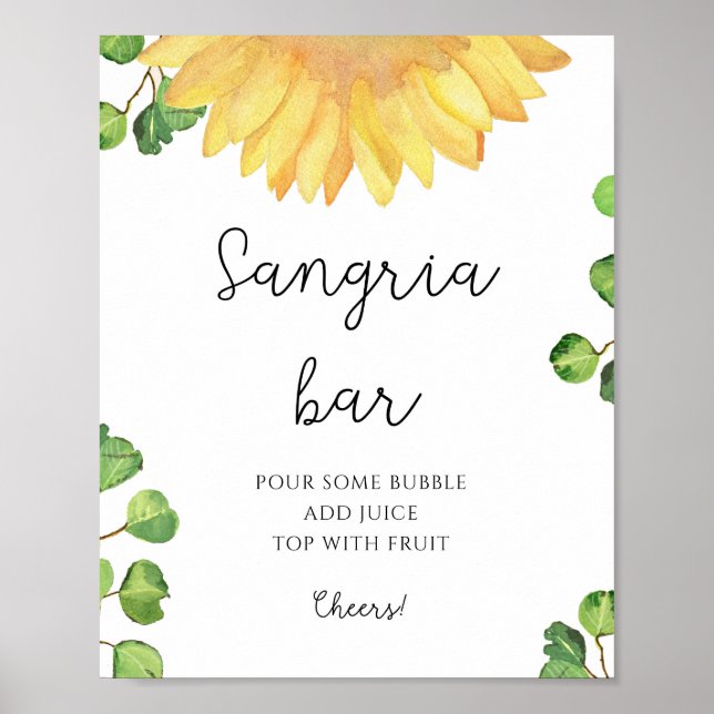 Watercolor sunflower sangria bar  poster (Front)