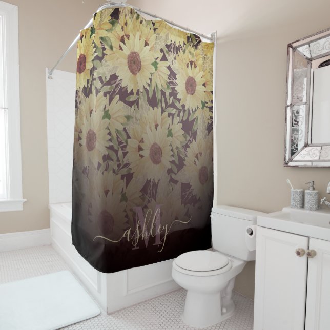 Watercolor Sunflower Shower Curtain (In Situ)
