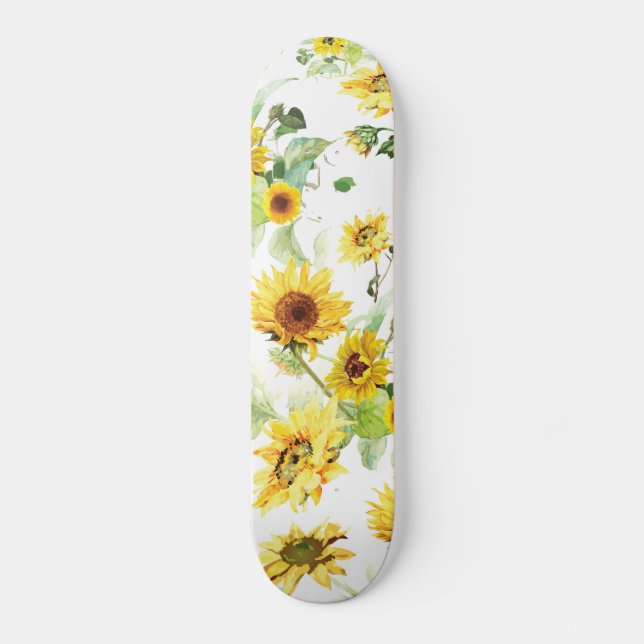 Watercolor Sunflower Skateboard (Front)