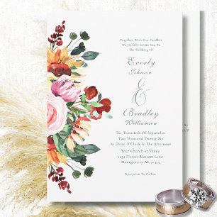 Watercolor Sunflower Spring Summer Autumn Wedding Invitation