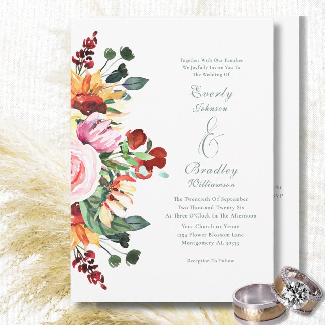  Watercolor Sunflower Spring Summer Autumn Wedding Invitation (Creator Uploaded)