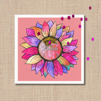 Watercolor Sunflower Summer Pink & Purple  Napkin