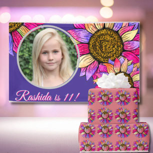 Watercolor Sunflower Summer Pink & Purple Wrapping Paper
