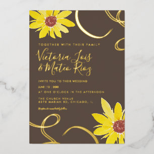 Watercolor Sunflower Swirl Wedding Pressed Foil In