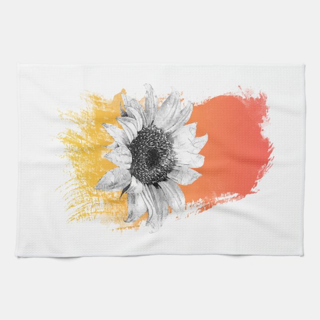 Watercolor Sunflower  Tea Towel (Horizontal)