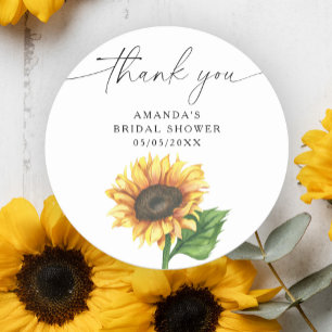 Watercolor sunflower, thank you bridal shower classic round sticker
