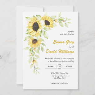 Watercolor sunflower wedding invitation card