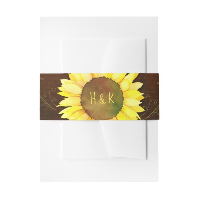 Watercolor Sunflower Wedding Monograms Invitation Belly Band (Front Example)