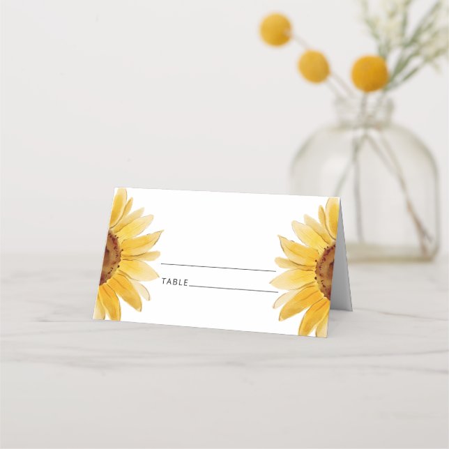 Watercolor sunflower wedding place cards (Front)