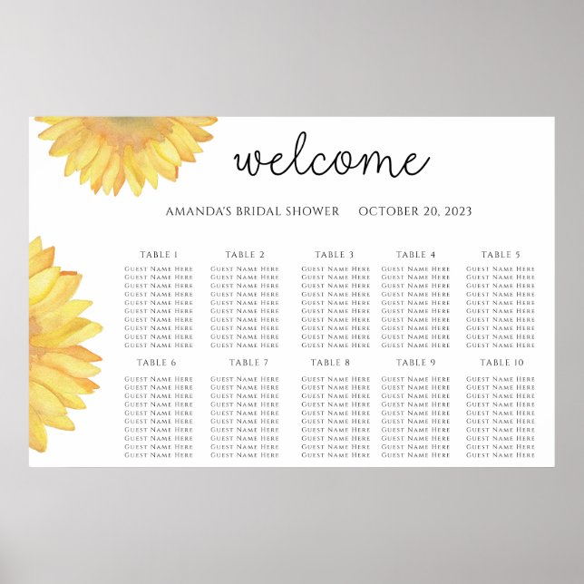 Watercolor sunflower wedding  poster (Front)