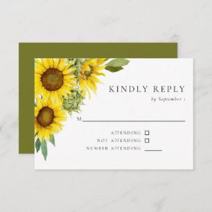 Watercolor Sunflower Wedding RSVP Elegant Rustic 