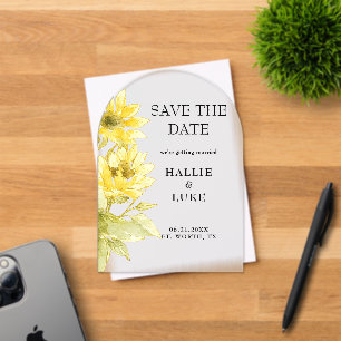 Watercolor Sunflower Wedding Save the Date Arch Acrylic Invitations