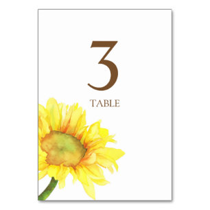 Watercolor Sunflower Wedding Table Number