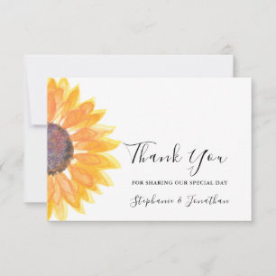 Watercolor Sunflower WeddingThank You Thank You Card