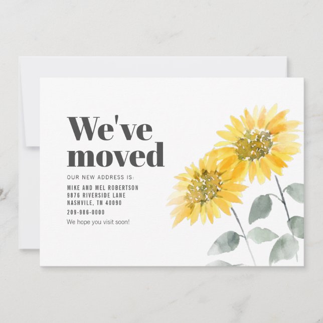 Watercolor Sunflower We've Moved Moving Announcement (Front)