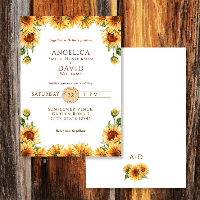 Watercolor Sunflower White Wedding Invitation (Creator Uploaded)