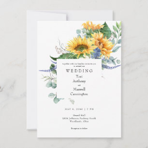 Watercolor Sunflower White Wedding Invitation