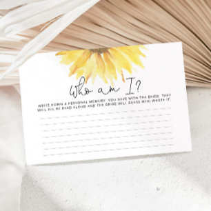 Watercolor sunflower Who am I bridal shower game Stationery