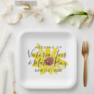 Watercolor Sunflower Wild Floral Yellow Wedding Paper Plate