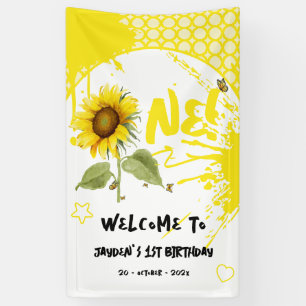 Watercolor Sunflower with Butterflies 1st Birthday Banner