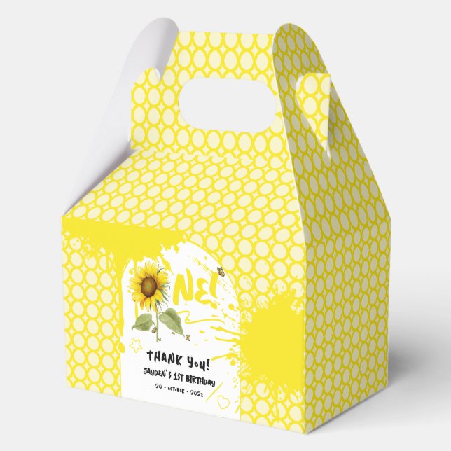 Watercolor Sunflower with Butterflies 1st Birthday Favour Box (Front)